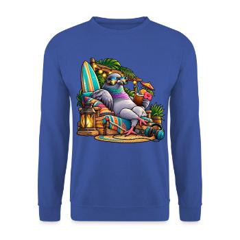 Taube im Tropenurlaub – Entspannter Vogel - Unisex Pullover - Royalblau - Vorne - Alina (178cm) & Michal (187cm)