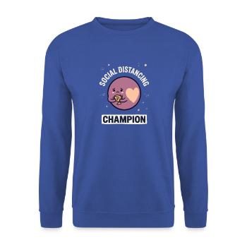 Social Distancing Champion Herz - Unisex Pullover - Royalblau - Vorne - Alina (178cm) & Michal (187cm)