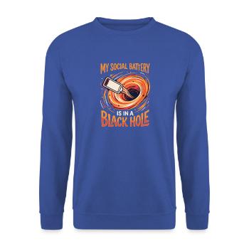 Soziale Batterie im Schwarzen Loch - Unisex Pullover - Royalblau - Vorne - Alina (178cm) & Michal (187cm)
