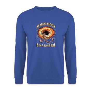 Soziale Batterie im Schwarzen Loch - Unisex Pullover - Royalblau - Vorne - Alina (178cm) & Michal (187cm)