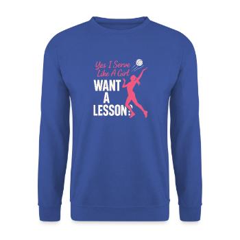 Yes I Serve Like A Girl Want A Lesson? - Unisex Pullover - Royalblau - Vorne - Alina (178cm) & Michal (187cm)