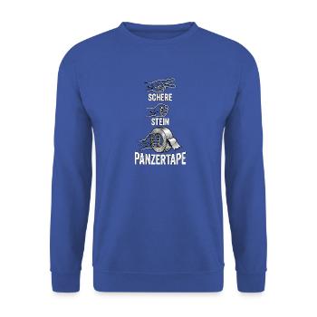 Schere Stein Panzertape - Unisex Pullover - Royalblau - Vorne - Alina (178cm) & Michal (187cm)