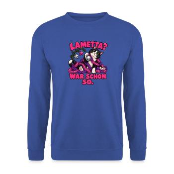 Lametta? War schon so. – Weihnachtskatze - Unisex Pullover - Royalblau - Vorne - Alina (178cm) & Michal (187cm)