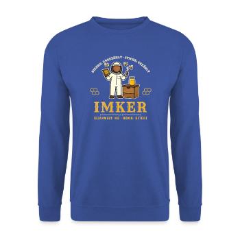 Imker – Stiche gezählt Bienen Honig Imkerei - Unisex Pullover - Royalblau - Vorne - Alina (178cm) & Michal (187cm)