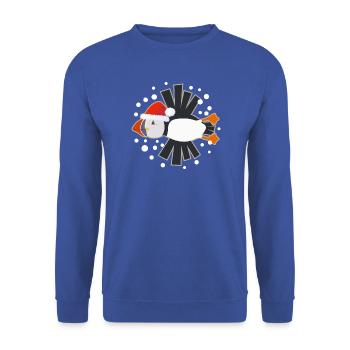 Weihnachts-Puffin - Unisex Pullover - Royalblau - Vorne - Alina (178cm) & Michal (187cm)