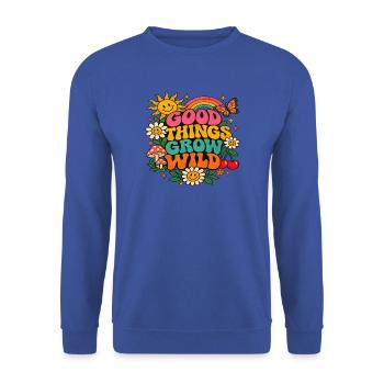 Good Things Grow Wild – Bunte Retro-Blumen - Unisex Pullover - Royalblau - Vorne - Alina (178cm) & Michal (187cm)