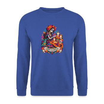 DiaMuertos Herzblüte - Unisex Pullover - Royalblau - Vorne - Alina (178cm) & Michal (187cm)