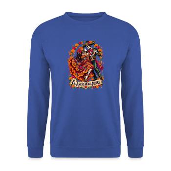 Liebe bleibt: Dia Muertos Paar - Unisex Pullover - Royalblau - Vorne - Alina (178cm) & Michal (187cm)