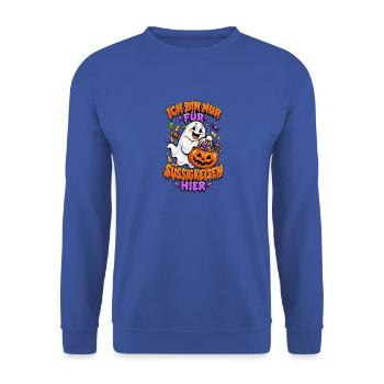 Geist mit Kürbisbeutel Halloween - Unisex Pullover - Royalblau - Vorne - Alina (178cm) & Michal (187cm)