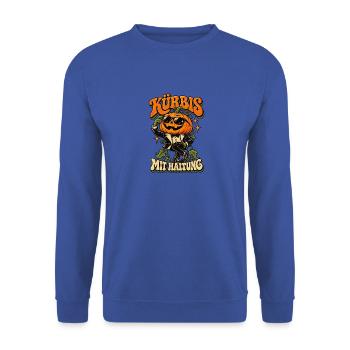 Kürbis mit Haltung – Halloween Stil - Unisex Pullover - Royalblau - Vorne - Alina (178cm) & Michal (187cm)