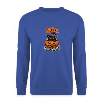 Boo Kürbiskatze mit Hexenhut - Unisex Pullover - Royalblau - Vorne - Alina (178cm) & Michal (187cm)