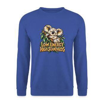 Low Energy High Standards Koala Low Poly Lustig - Unisex Pullover - Royalblau - Vorne - Alina (178cm) & Michal (187cm)