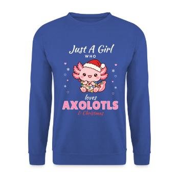 Just a Girl who loves Axolotls & Christmas - Unisex Pullover - Royalblau - Vorne - Alina (178cm) & Michal (187cm)