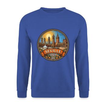 Sevilla, Spanien Reiseabzeichen Plaza Espana Souvenir - Unisex Pullover - Royalblau - Vorne - Alina (178cm) & Michal (187cm)