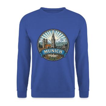 Münchener Bayern Reiseabzeichen Marienplatz Souvenir - Unisex Pullover - Royalblau - Vorne - Alina (178cm) & Michal (187cm)