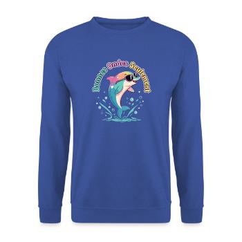 Regenbogendelfin gute Vibes - Unisex Pullover - Royalblau - Vorne - Alina (178cm) & Michal (187cm)