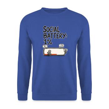Social Battery 1 % – Soziale Batterie Leer Humor - Unisex Pullover - Royalblau - Vorne - Alina (178cm) & Michal (187cm)