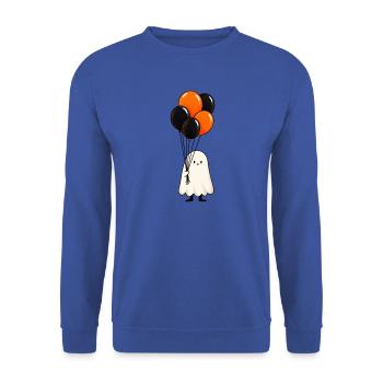 Süßer Geist mit Luftballons – Halloween Motiv - Unisex Pullover - Royalblau - Vorne - Alina (178cm) & Michal (187cm)