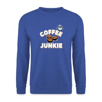 Coffee Junkie - Kaffeebohnen und Tasse - Unisex Pullover - Royalblau - Vorne - Alina (178cm) & Michal (187cm)
