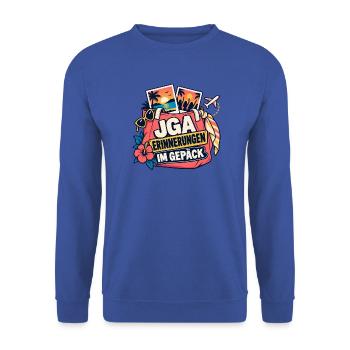 JGA – Erinnerungen im Gepäck - Unisex Pullover - Royalblau - Vorne - Alina (178cm) & Michal (187cm)