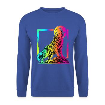 Heulender Wolf – Buntes Neon Graffiti Motiv - Unisex Pullover - Royalblau - Vorne - Alina (178cm) & Michal (187cm)