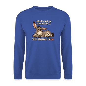 The Answer Is No Esel Morgenmuffel Sarkasmus Lusti - Unisex Pullover - Royalblau - Vorne - Alina (178cm) & Michal (187cm)