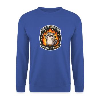 Waschbär im Flammen-Schein - Unisex Pullover - Royalblau - Vorne - Alina (178cm) & Michal (187cm)