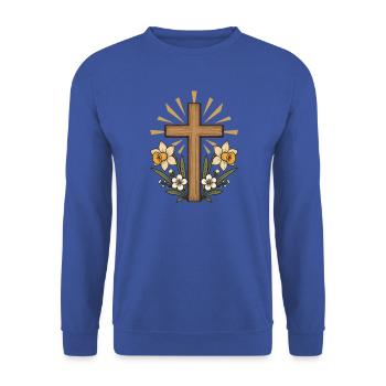 Kreuz mit Blumenpracht - Unisex Pullover - Royalblau - Vorne - Alina (178cm) & Michal (187cm)