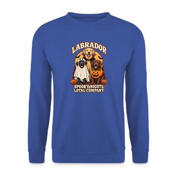 Spooky Nights Loyale Gesellschaft – Labrador Halloween - Unisex Pullover - Royalblau - Vorne - Alina (178cm) & Michal (187cm)