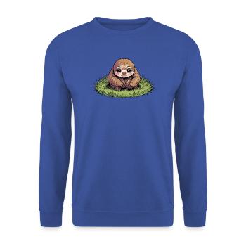 Fluffiger Faultier im Gras - Unisex Pullover - Royalblau - Vorne - Alina (178cm) & Michal (187cm)