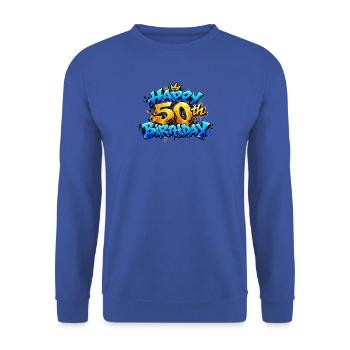 Herzlichen Glückwunsch zum 50. Geburtstag Blue Graffiti: Epic Legend! - Unisex Pullover - Royalblau - Vorne - Alina (178cm) & Michal (187cm)