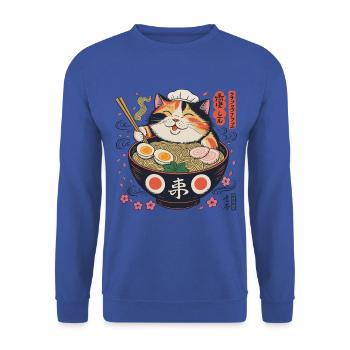 Ramen Katze mit Kochmütze - Unisex Pullover - Royalblau - Vorne - Alina (178cm) & Michal (187cm)