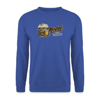 Maryland Retro Vintage Crab Old Bay Fort Design - Unisex Pullover - Royalblau - Vorne - Alina (178cm) & Michal (187cm)