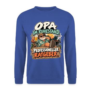 Opa im Ruhestand: Profi Ratgeber - Unisex Pullover - Royalblau - Vorne - Alina (178cm) & Michal (187cm)