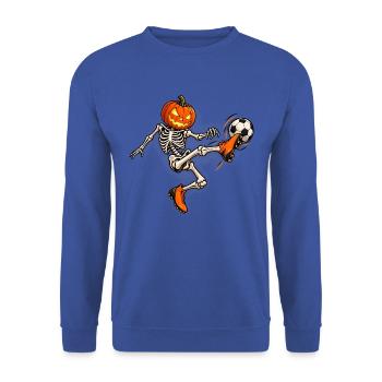 Funny Skeleton Soccer Player Spooky Halloween - Unisex Pullover - Royalblau - Vorne - Alina (178cm) & Michal (187cm)