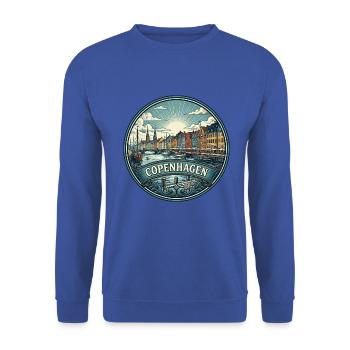 Kopenhagen, Dänemark Reiseabzeichen Nyhavn Souvenir - Unisex Pullover - Royalblau - Vorne - Alina (178cm) & Michal (187cm)