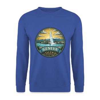 Genfer Schweiz Reiseabzeichen Jet d'Eau Geschenk - Unisex Pullover - Royalblau - Vorne - Alina (178cm) & Michal (187cm)