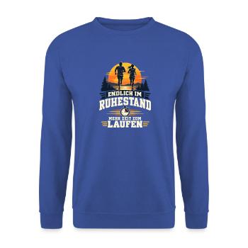 ENDLICH IM RUHESTAND MEHR ZEIT ZUM LAUFEN Läufer - Unisex Pullover - Royalblau - Vorne - Alina (178cm) & Michal (187cm)