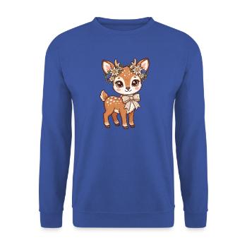 Blumenkranz Reh - Unisex Pullover - Royalblau - Vorne - Alina (178cm) & Michal (187cm)