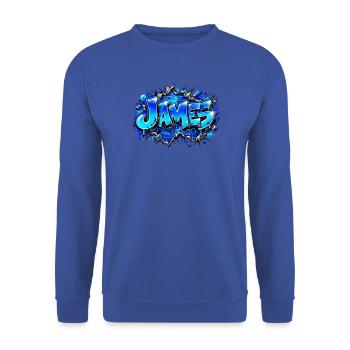 JAMES in elektrisch blauem Graffiti! Epische Namenskunst - Unisex Pullover - Royalblau - Vorne - Alina (178cm) & Michal (187cm)
