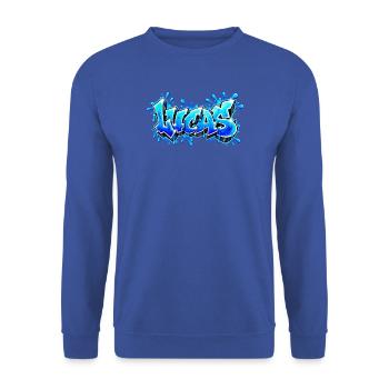LUCAS explodiert in Neonblau! Epischer Graffiti-Name - Unisex Pullover - Royalblau - Vorne - Alina (178cm) & Michal (187cm)