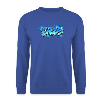ENZO in 3D-blauem Graffiti! Der Name, den jeder will, will - Unisex Pullover - Royalblau - Vorne - Alina (178cm) & Michal (187cm)