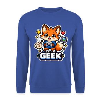 Fuchs, Geek Pixel - Unisex Pullover - Royalblau - Vorne - Alina (178cm) & Michal (187cm)