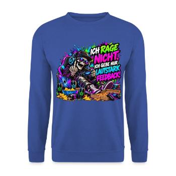Ich rage nicht – Gaming Skelett Meme - Unisex Pullover - Royalblau - Vorne - Alina (178cm) & Michal (187cm)