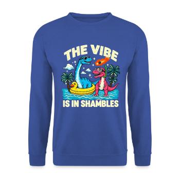 Surf Dinosaurier Die Stimmung ist im Chaos - Unisex Pullover - Royalblau - Vorne - Alina (178cm) & Michal (187cm)