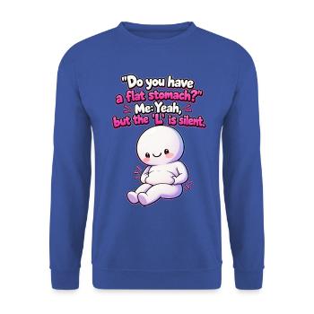 Flat Stomach? Funny Body Positivity Meme - Unisex Pullover - Royalblau - Vorne - Alina (178cm) & Michal (187cm)