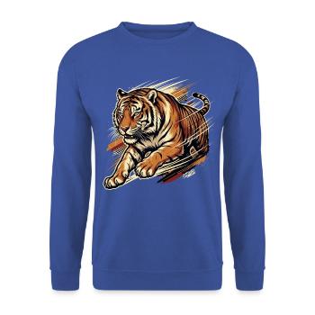 Wild Speed – Vintage Tiger Streetwear - Unisex Pullover - Royalblau - Vorne - Alina (178cm) & Michal (187cm)