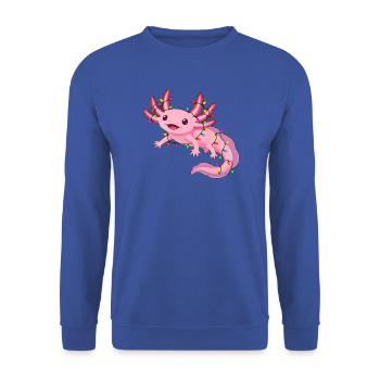 Süßer Axolotl mit Lichterkette für Weihnachten  - Unisex Pullover - Royalblau - Vorne - Alina (178cm) & Michal (187cm)