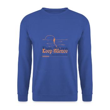 Keep Silence – Ruhe & Stille Vintage Design - Unisex Pullover - Royalblau - Vorne - Alina (178cm) & Michal (187cm)