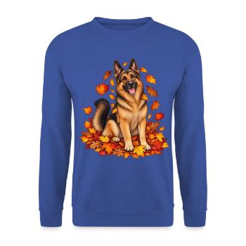 Herbstlicher Schäferhund auf Laub - Unisex Pullover - Royalblau - Vorne - Alina (178cm) & Michal (187cm)